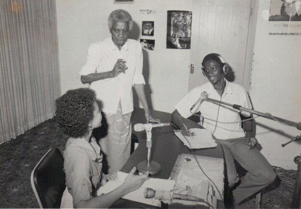 In training with veteran broadcaster, Alice Rhodd. 